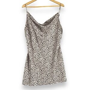 Princess Polly Mini Dress Women 12 Tan Leopard Betta Vanore Cowl Neck Slip Satin